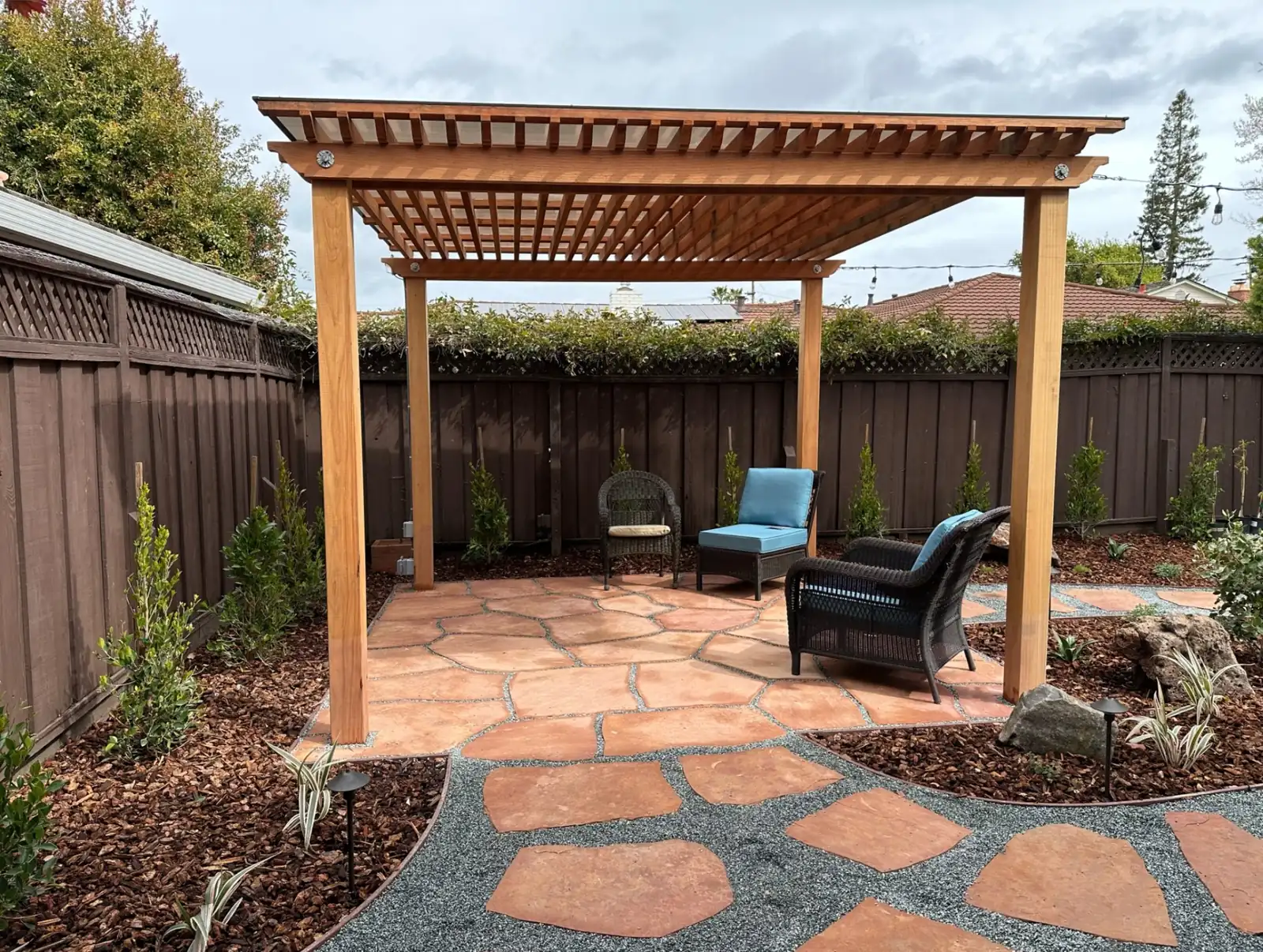 Pergola with Flagstone Patio - Northwood Landscaping project in Greater Vancouver