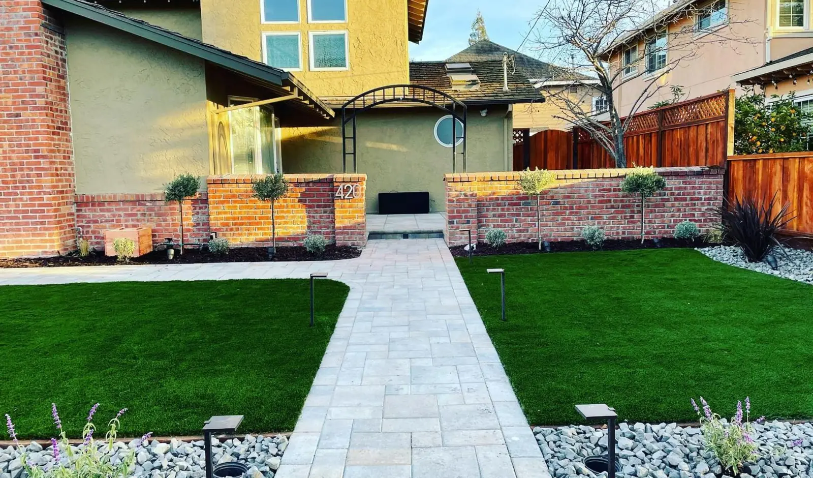 Front Yard Turf & Paver Walkway - Northwood Landscaping project in Greater Vancouver